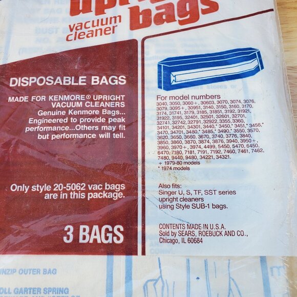 Kenmore Upright Vacuum Cleaner Disposable Bags Style 20-5062 Sears Contains 2 - Picture 3 of 5